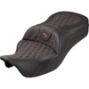 Saddlemen #808-07B-182S03 - Roadsofa™ King Seat - No Backrest - Lattice Stitch - Orange Stitch - FLH/FLT '08-'25