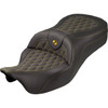 Saddlemen #808-07B-182S07 - Roadsofa™ King Seat - No Backrest - Lattice Stitch - Gold Stitch - FLH/FLT '08-'25