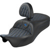 Saddlemen #808-07B-182SB1 - Roadsofa™ King Seat - With Backrest - Lattice Stitch - Blue Stitch - FLH/FLT '08-'25