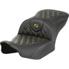 Saddlemen #823-07-20607 - Roadsofa™ Seat - Carbon Fiber - without Backrest - Gold Lattice Stitch - FLH/FLT '23-'25