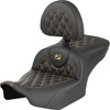 Saddlemen #823-07-206B7 - Roadsofa™ Seat - Carbon Fiber - with Backrest - Gold Lattice Stitch - FLH/FLT '23-'25