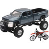 NEW RAY Toys #SS-54426 - Chevrolet Silverado Offroad Pick Up w/ Honda Dirt Bike - 1:32 Scale - Gray/Black/Red