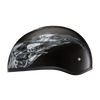DOT Approved Daytona Motorcycle Half Face Helmet - Skull Cap Graphics for Men & Women, Scooters, ATVs, UTVs & Choppers - W/ Skull Flames Silver