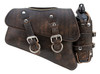 La Rosa Design Black Brown  Leather Zipper Left Swing Arm Solo SaddleBag W/Bottle For Harley Sportster