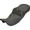Saddlemen #808-07B-20707 - Extended Reach Roadsofa™ Carbon Fiber Seat - Lattice - Gold Stitch - Without Backrest - FL '08-'25