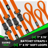 Rhino USA RCHT-4PACK-ORG Rhino USA Medium Duty Ratchet Strap Tie-Down 4-Pack (Orange)