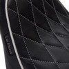 LE Pera #LYX-007DMWTP - Bare Bones Solo Seat - Diamond Stitch w/ White Stitching/Piping - Black - Softail '18-'23