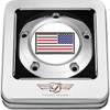 Figurati Designs #FD20-TC-5H-SS - Timing Cover - 5 Hole - American Flag - Reversed - Stainless Steel