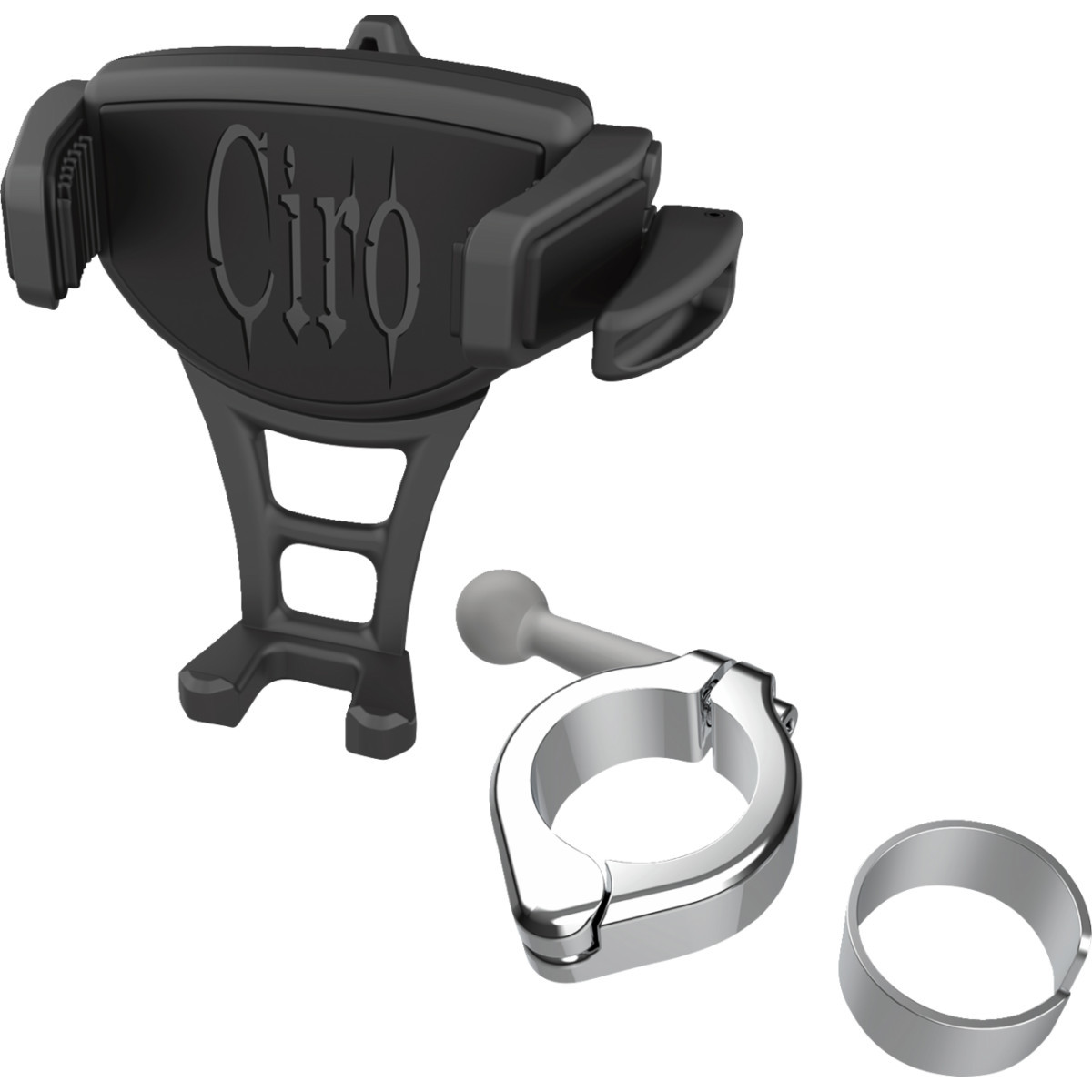 Ciro #50354 - Constrictor Phone Holder - Black - Chrome 1-1/8" | 1-1/4" Handlebar Mount