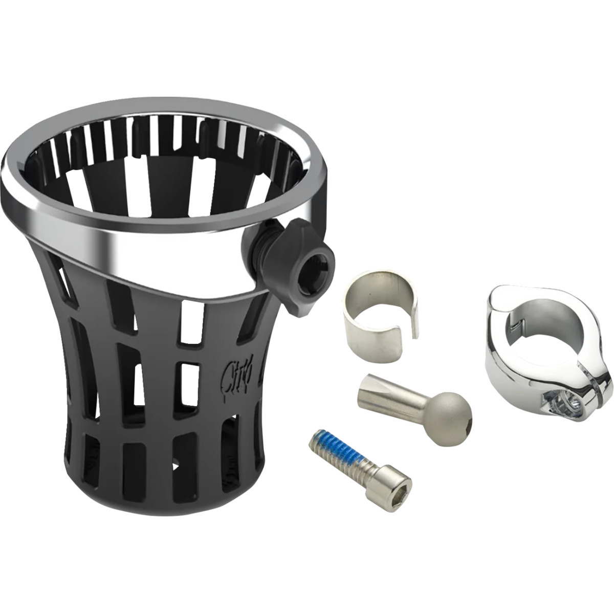 Ciro #55812 - Gen 2 Drink Holder - Big Ass® - Chrome - Chrome 7/8"/1" Handlebar Mount