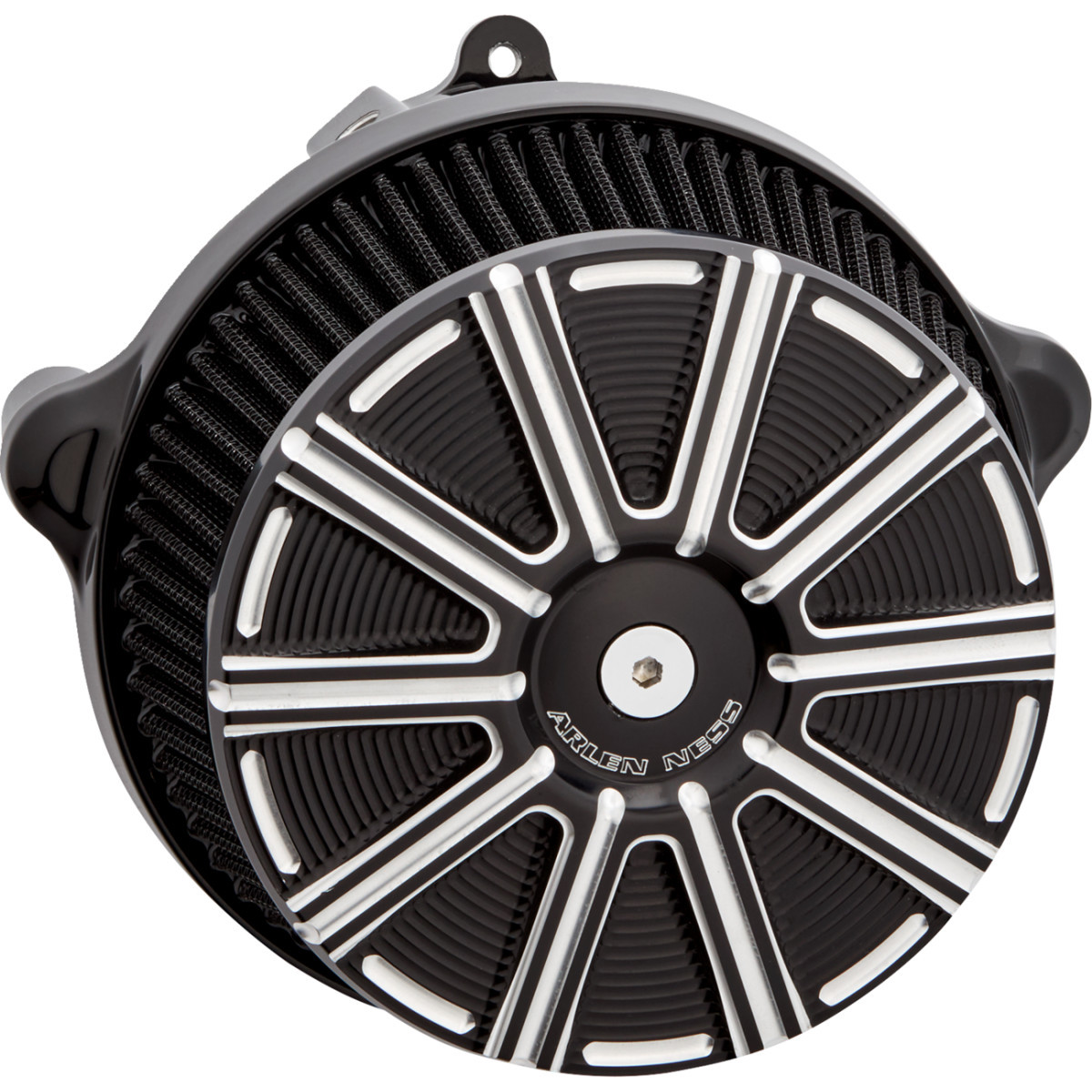 Arlen Ness #600-307 - Big Sucker™ Stage 1 Air Cleaner Kit with Cover - 10 Gauge - Black with Machined Accents