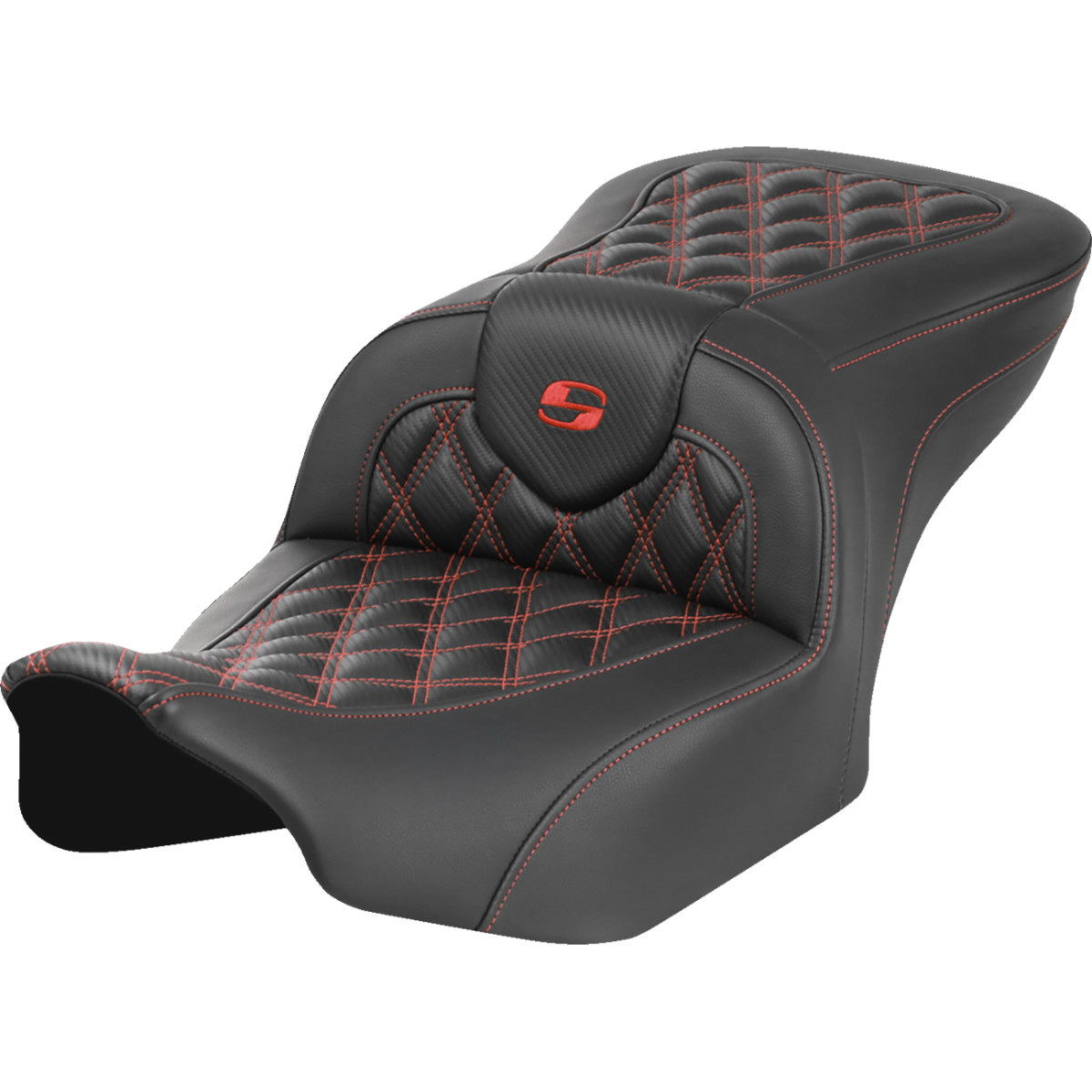 Saddlemen #823-07-20604 - RoadSofa™ Seat - without Backrest - Carbon Fiber - Lattice Stitch - Red Stitch - FLTR/FLHX '23-'24
