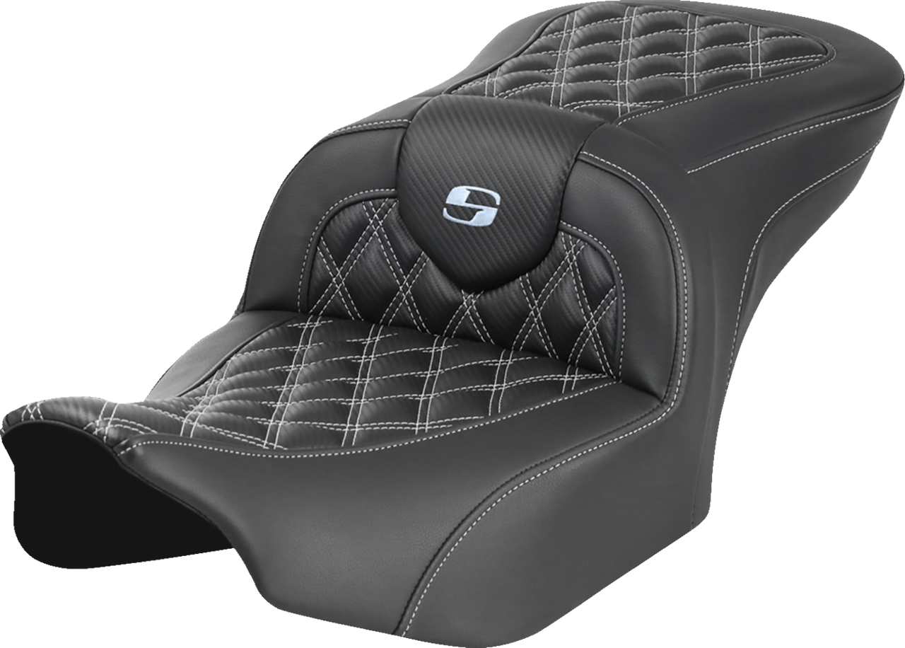 Saddlemen RoadSofa Seat - without Backrest - Carbon Fiber - Lattice Stitch - Silver Stitch - FL/FX '23-'24