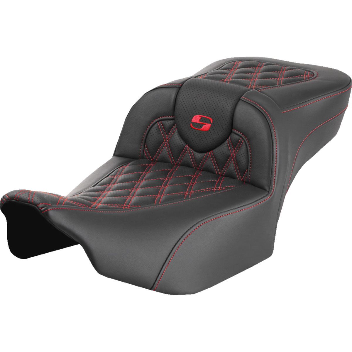 Saddlemen #823-07-18404 - Roadsofa™ Extended Reach Seat - without Backrest - Lattice Stitch - Red Stitch - FLTR/FLHX '23-'24
