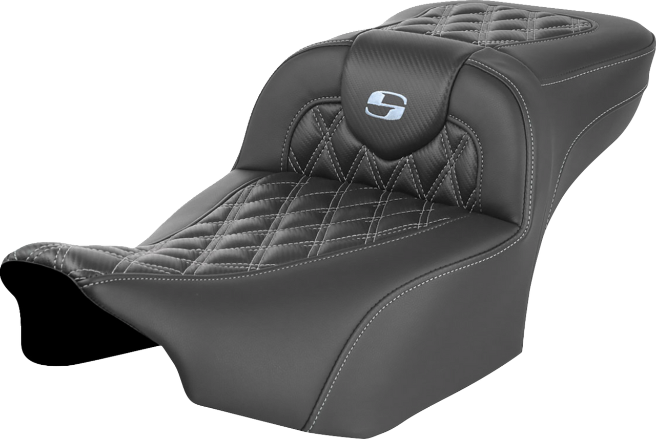 Saddlemen Roadsofa Extended Reach Seat - without Backrest - Lattice Stitch - Silver Stitch - FL/FX '23-'24