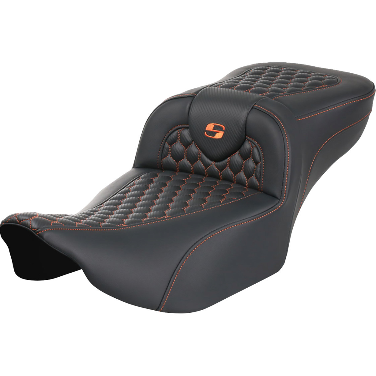 Saddlemen #823-07-19003 - Roadsofa™ Extended Reach Seat - without Backrest - Honeycomb - Orange Stitch - FLTR/FLHX '23-'24