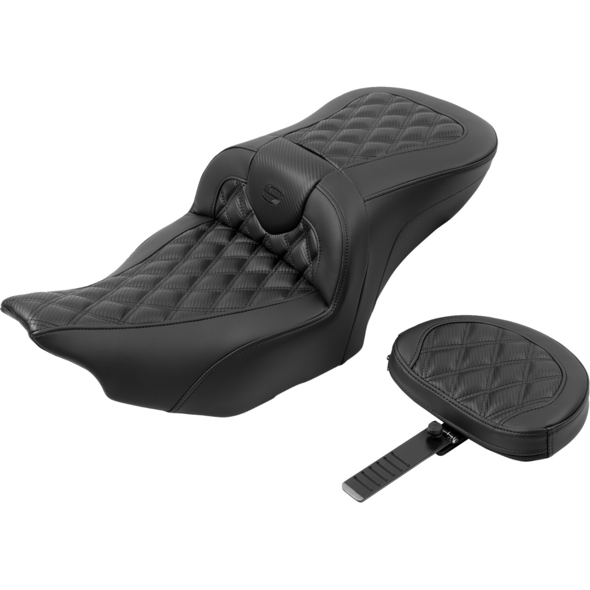 Saddlemen #823-07-206B0 - RoadSofa™ Seat - with Backrest - Carbon Fiber - Lattice Stitch - FLTR/FLHX '23-'24