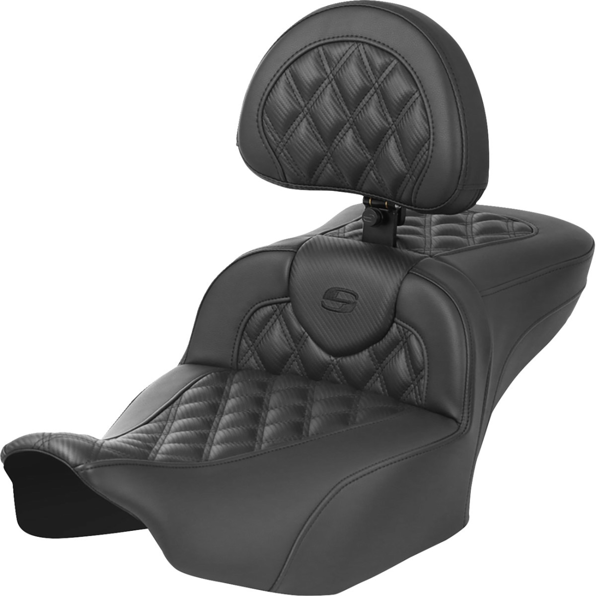 Saddlemen #823-07-207B0 - Roadsofa™ Extended Reach Seat - with Backrest - Carbon Fiber - Lattice Stitch - FLTR/FLHX '23-'24