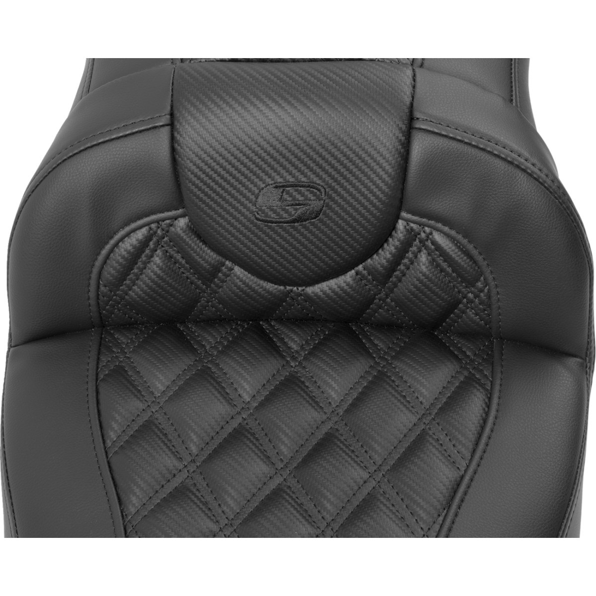 Saddlemen #823-07-207B0 - Roadsofa™ Extended Reach Seat - with Backrest - Carbon Fiber - Lattice Stitch - FLTR/FLHX '23-'24