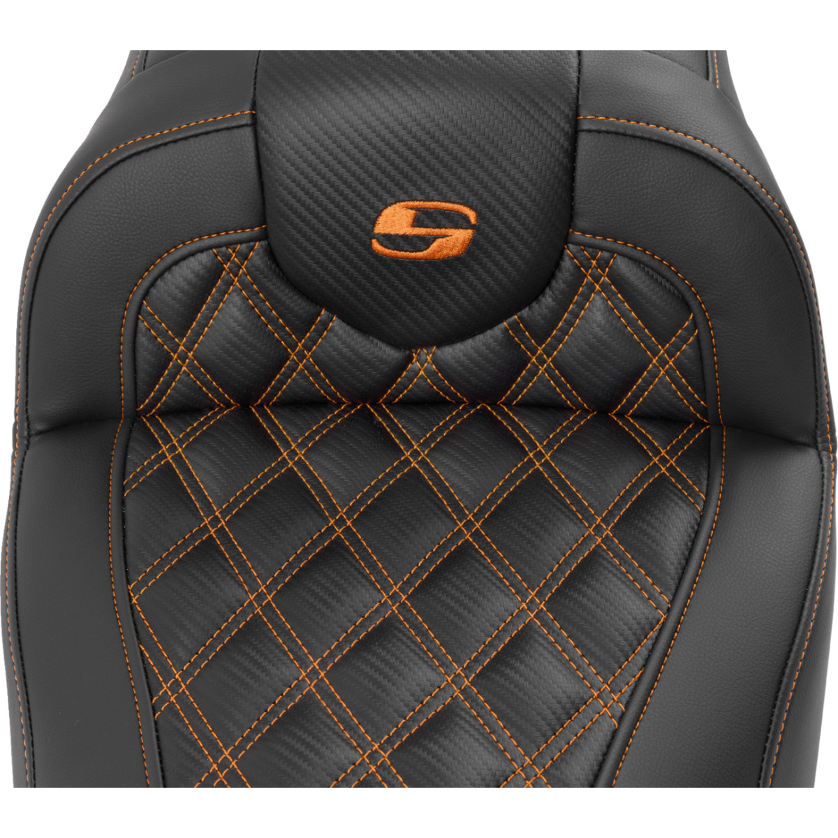 Saddlemen #823-07-206B3 - RoadSofa™ Seat - with Backrest - Carbon Fiber - Lattice Stitch - Orange Stitch - FLTR/FLHX '23-'24