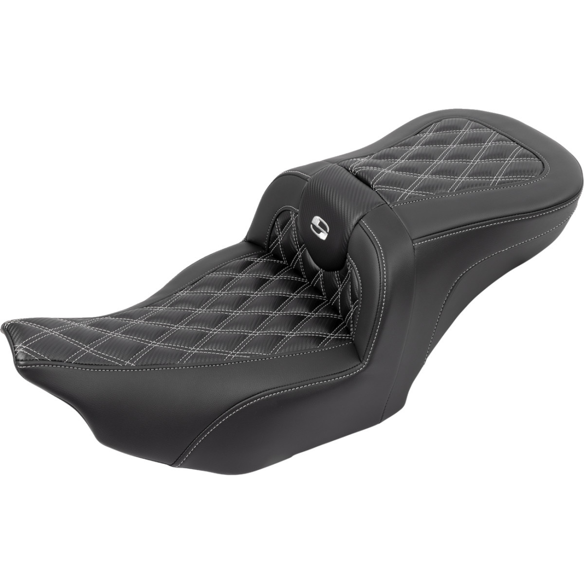 Saddlemen #823-07-206B5 - RoadSofa™ Seat - with Backrest - Carbon Fiber - Lattice Stitch - Silver Stitch - FLTR/FLHX '23-'24