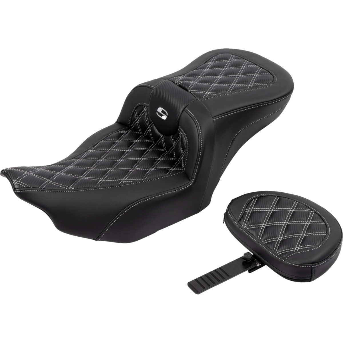 Saddlemen #823-07-206B5 - RoadSofa™ Seat - with Backrest - Carbon Fiber - Lattice Stitch - Silver Stitch - FLTR/FLHX '23-'24