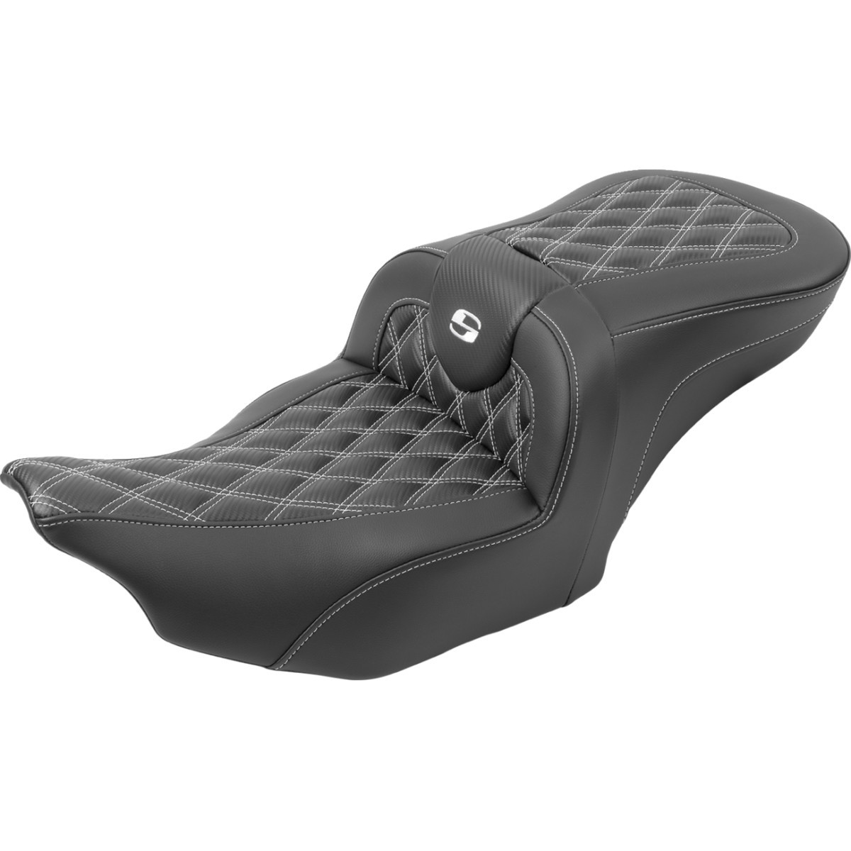 Saddlemen #823-07-206B6 - RoadSofa™ Seat - with Backrest - Carbon Fiber - Lattice Stitch - White Stitch - FLTR/FLHX '23-'24