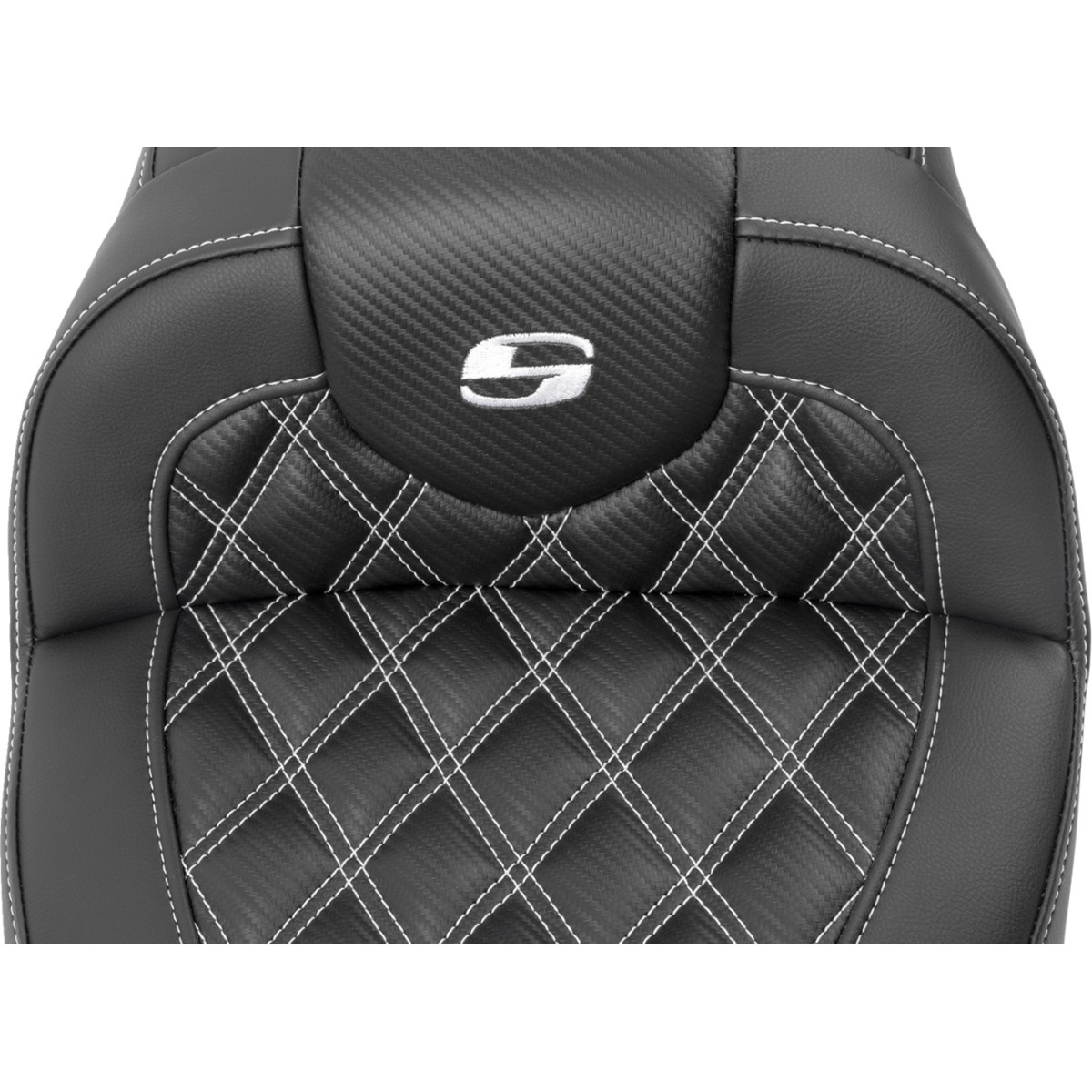 Saddlemen #823-07-206B6 - RoadSofa™ Seat - with Backrest - Carbon Fiber - Lattice Stitch - White Stitch - FLTR/FLHX '23-'24