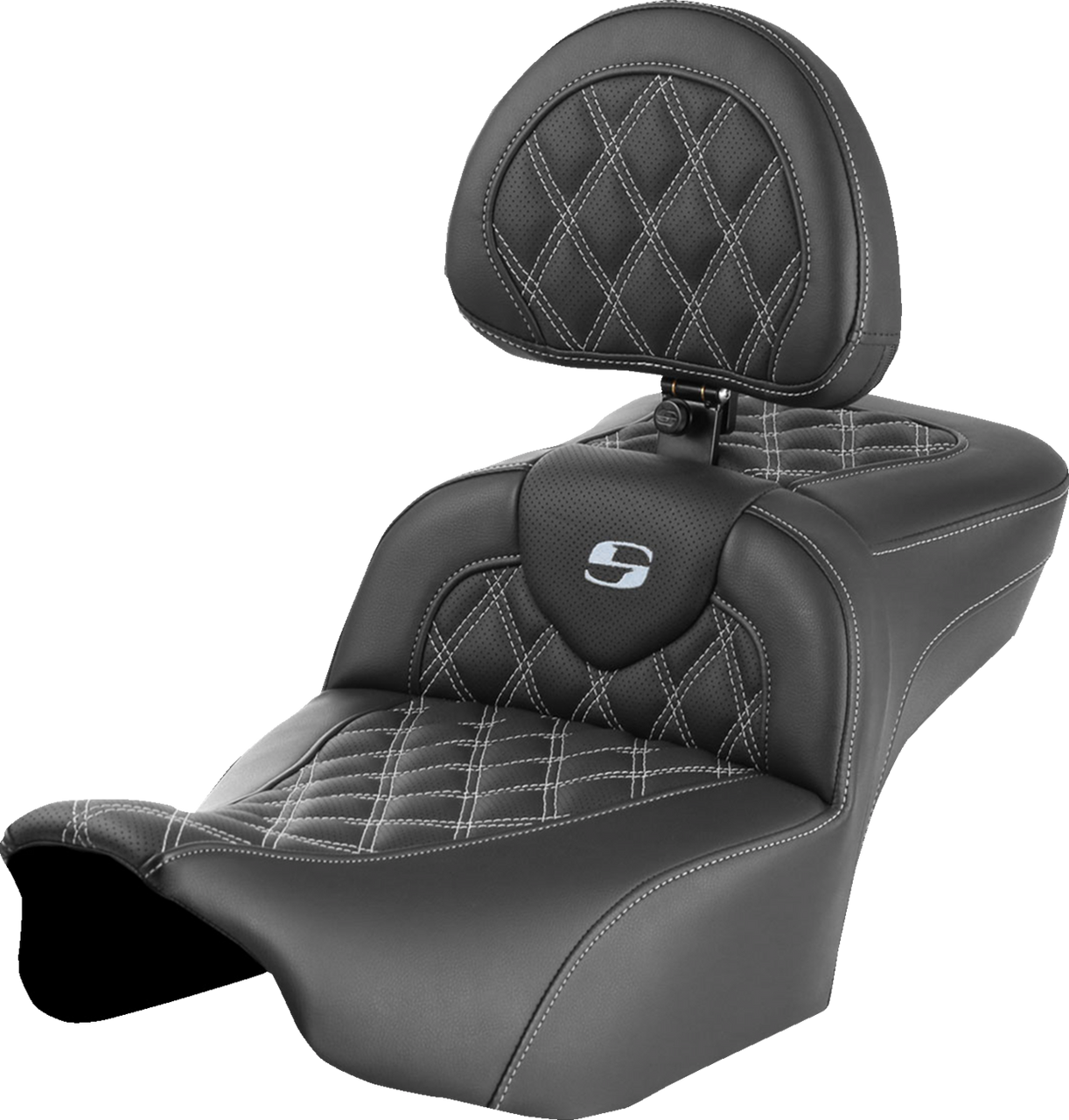 Saddlemen Roadsofa Extended Reach Seat - with Backrest - Lattice Stitch - Silver Stitch - FLTR/FLHX '23-'24