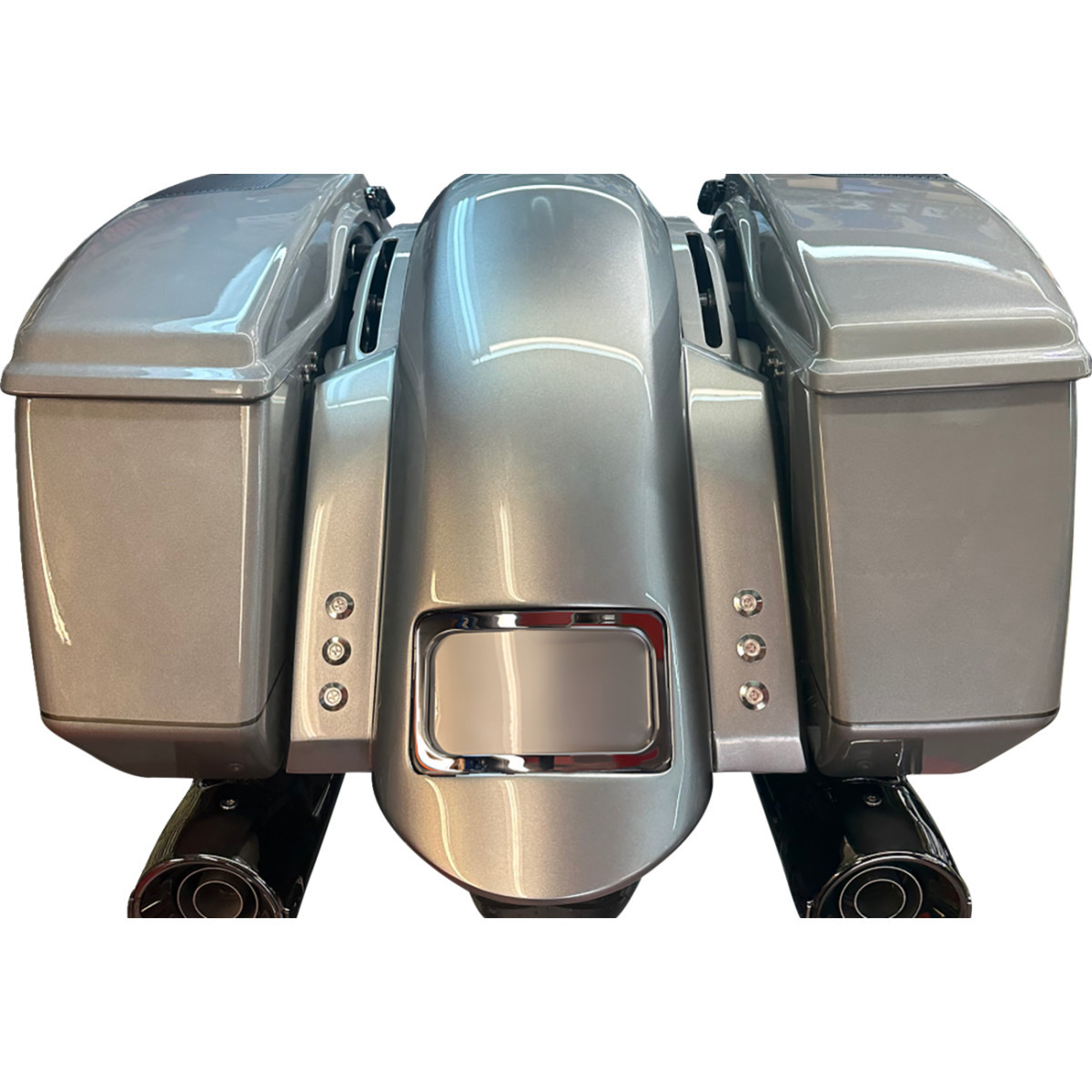 Paul Yaffe Bagger Nation #RF-SS-3-THNDR-BLT-C - Short Rear Fender - Sport - With Chrome Plate Frame - 3 Sets of Thunder Bolts
