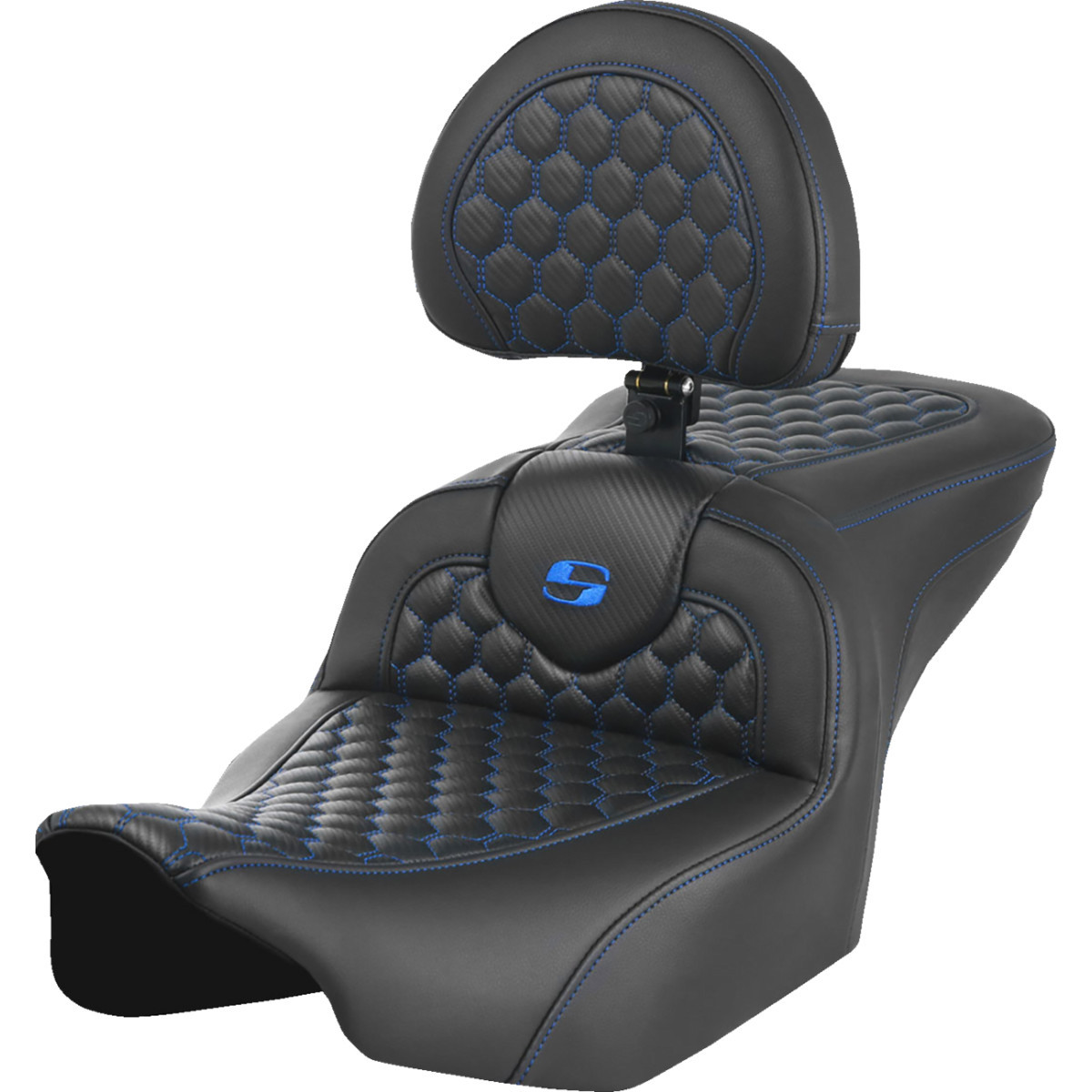 Saddlemen #823-07-189B1 - Roadsofa™ Seat - with Backrest - Honeycomb - Blue Stitch - FLTR/FLHX '23-'24