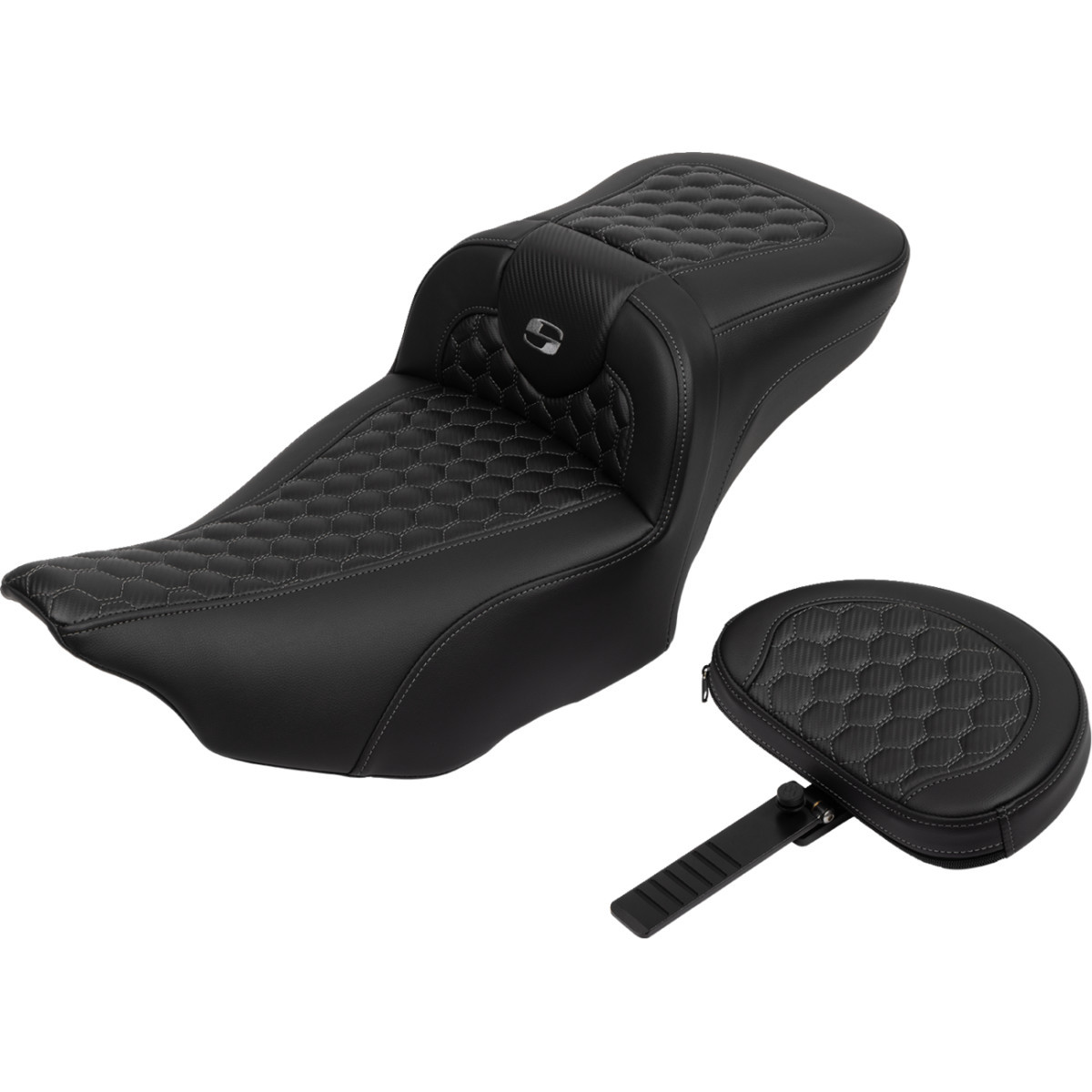 Saddlemen #823-07-190B2 - Roadsofa™ Extended Reach Seat - with Backrest - Honeycomb - Dark Gray Stitch - FLTR/FLHX '23-'24