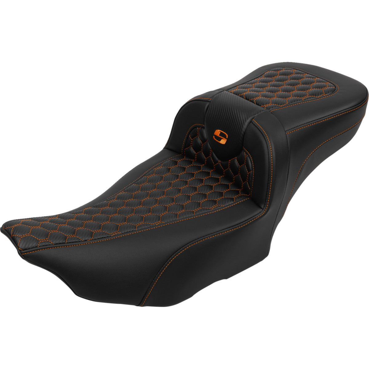 Saddlemen #823-07-190B3 - Roadsofa™ Extended Reach Seat - with Backrest - Honeycomb - Orange Stitch - FLTR/FLHX '23-'24