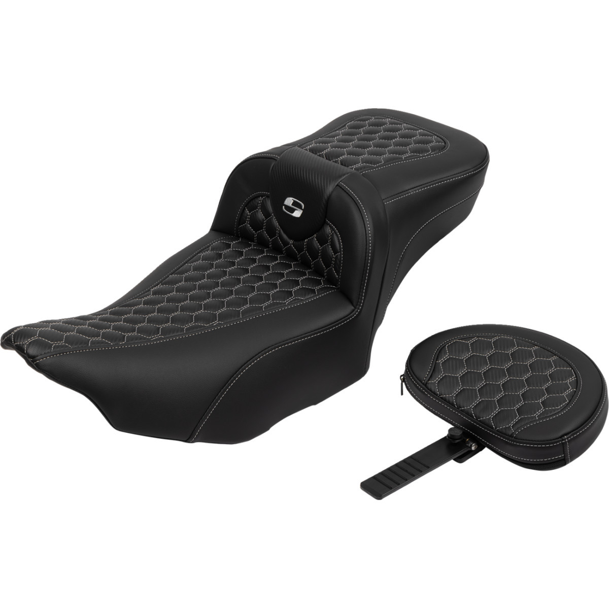 Saddlemen #823-07-190B5 - Roadsofa™ Extended Reach Seat - with Backrest - Honeycomb - Silver Stitch - FLTR/FLHX '23-'24