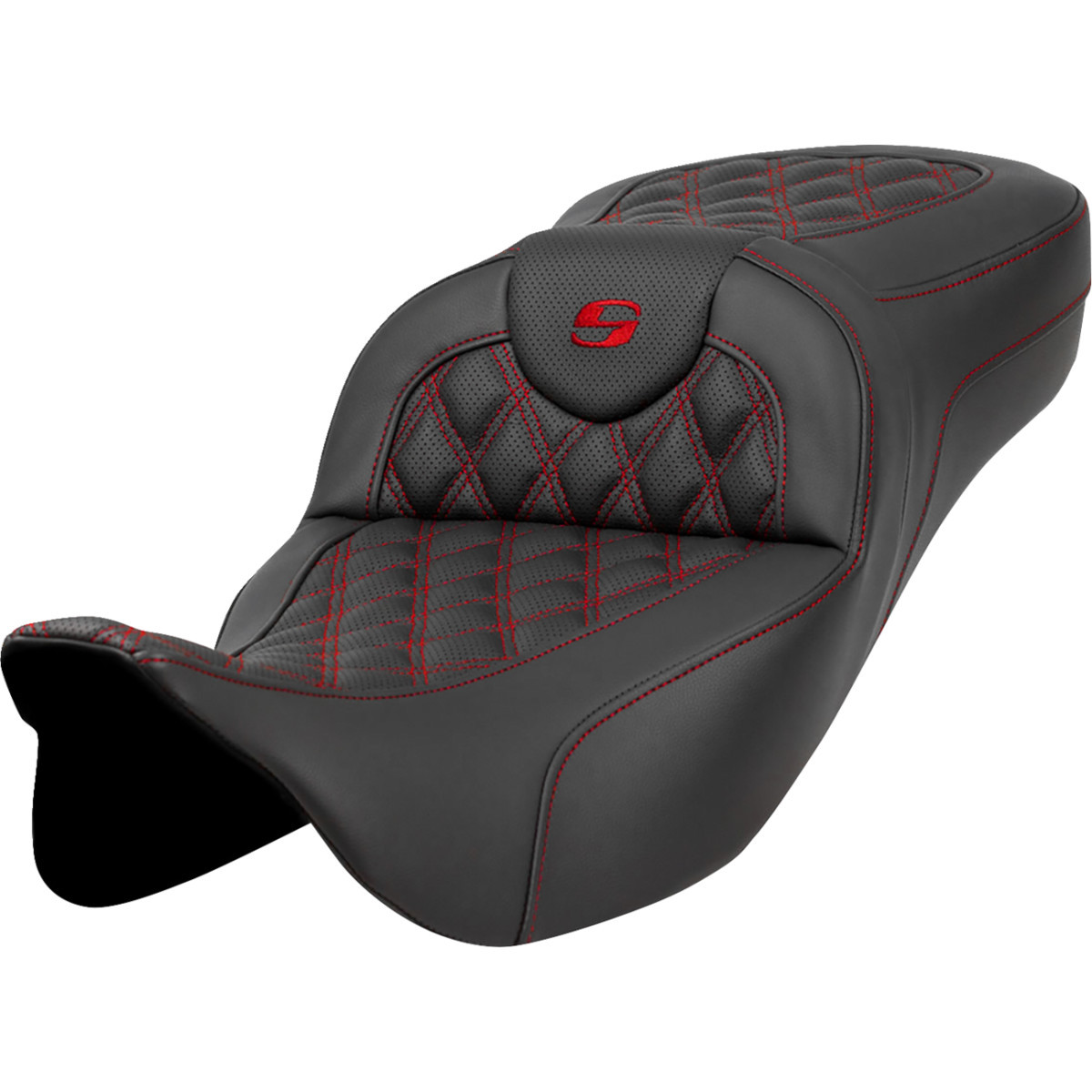 Saddlemen #808-07B-18404 - Extended Reach Roadsofa™ Seat - Lattice Stitch - Red Stitch - without Backrest - FL '08-'24