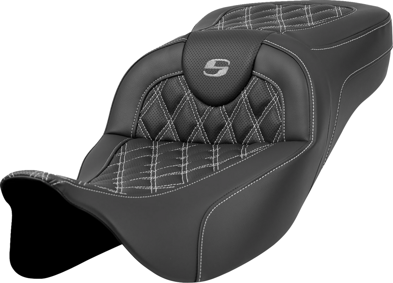 Saddlemen Extended Reach Roadsofa Seat - Lattice Stitch - Silver Stitch - without Backrest - FL '08-'24