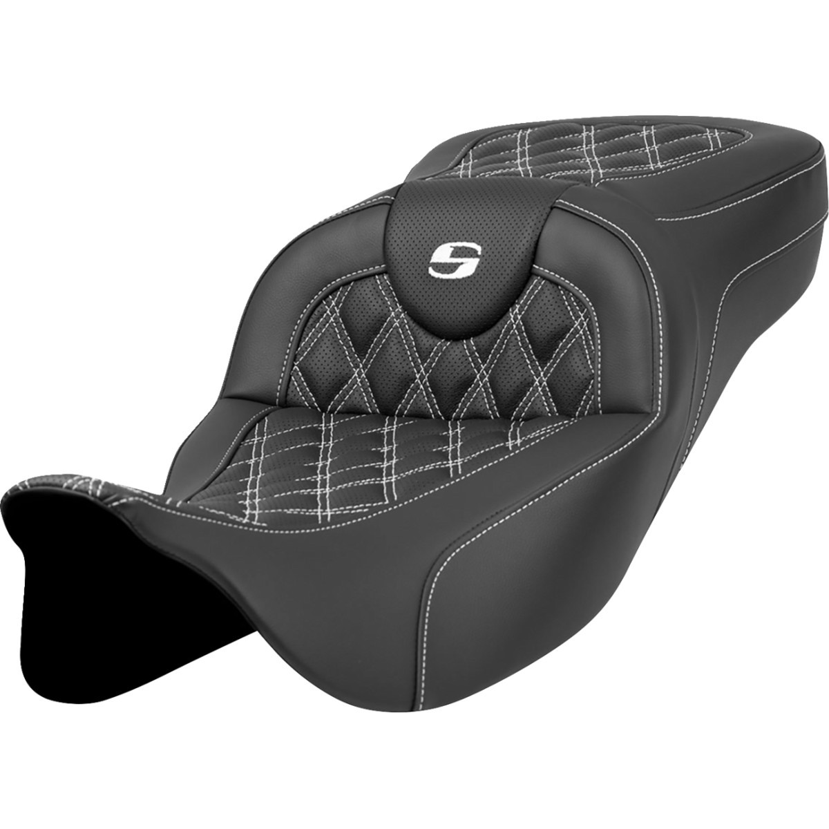 Saddlemen #808-07B-18406 - Extended Reach Roadsofa™ Seat - Lattice Stitch - White Stitch - without Backrest - FL '08-'24
