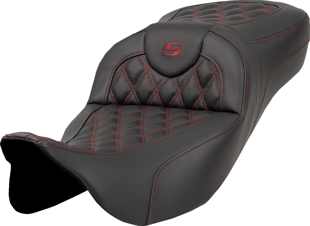 Saddlemen Extended Reach Roadsofa Seat - Lattice Stitch - Burgundy Stitch - without Backrest - FL '08-'24
