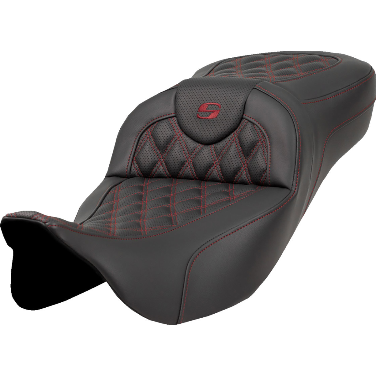 Saddlemen #808-07B-18408 - Extended Reach Roadsofa™ Seat - Lattice Stitch - Burgundy Stitch - without Backrest - FL '08-'24