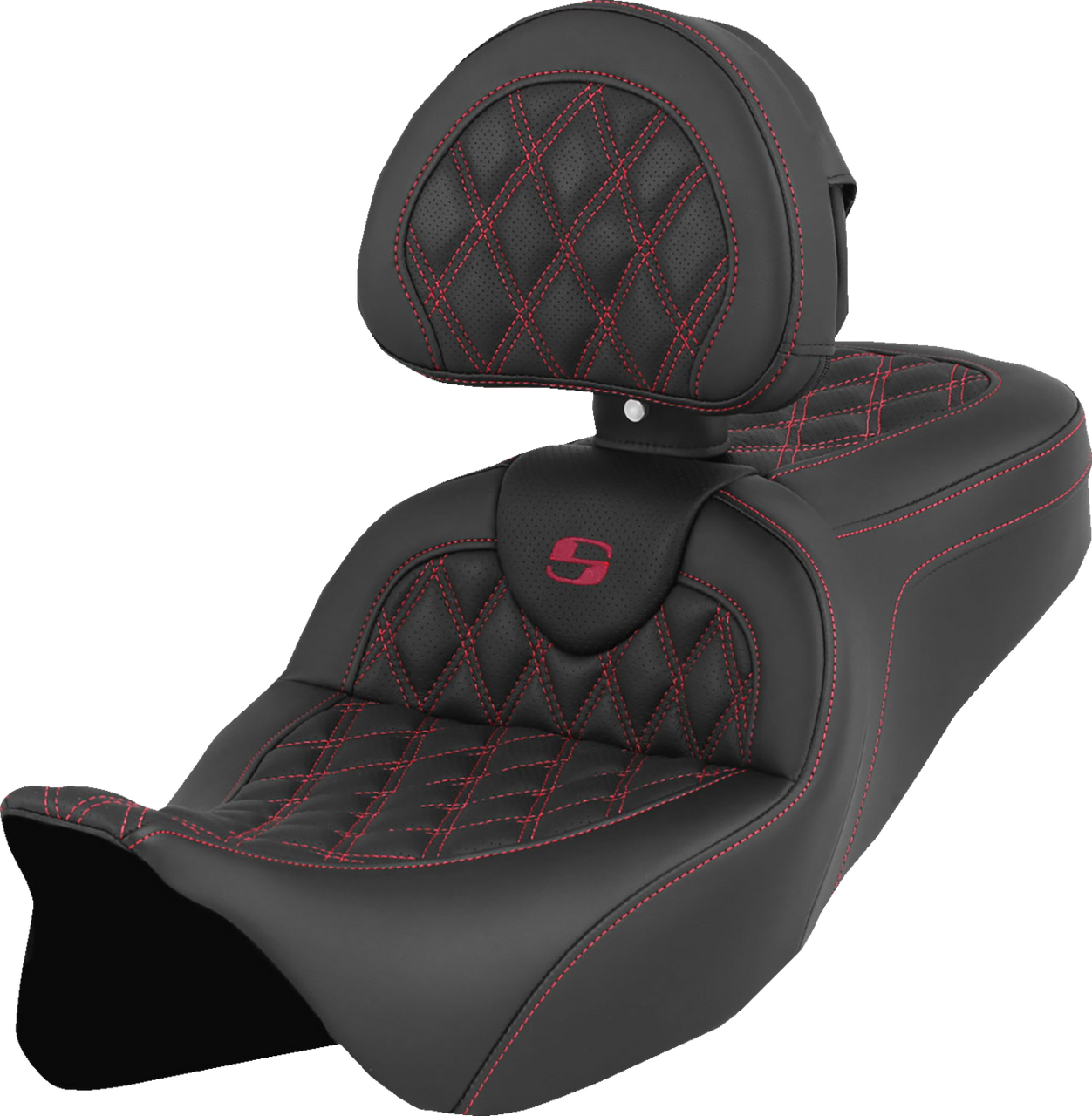 Saddlemen Roadsofa Seat - with Backrest - Wine Berry Stitch - FL '08-'23