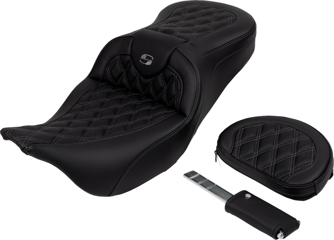 Saddlemen Roadsofa Seat - with Backrest - Dark Gray Stitch - FL '08-'23