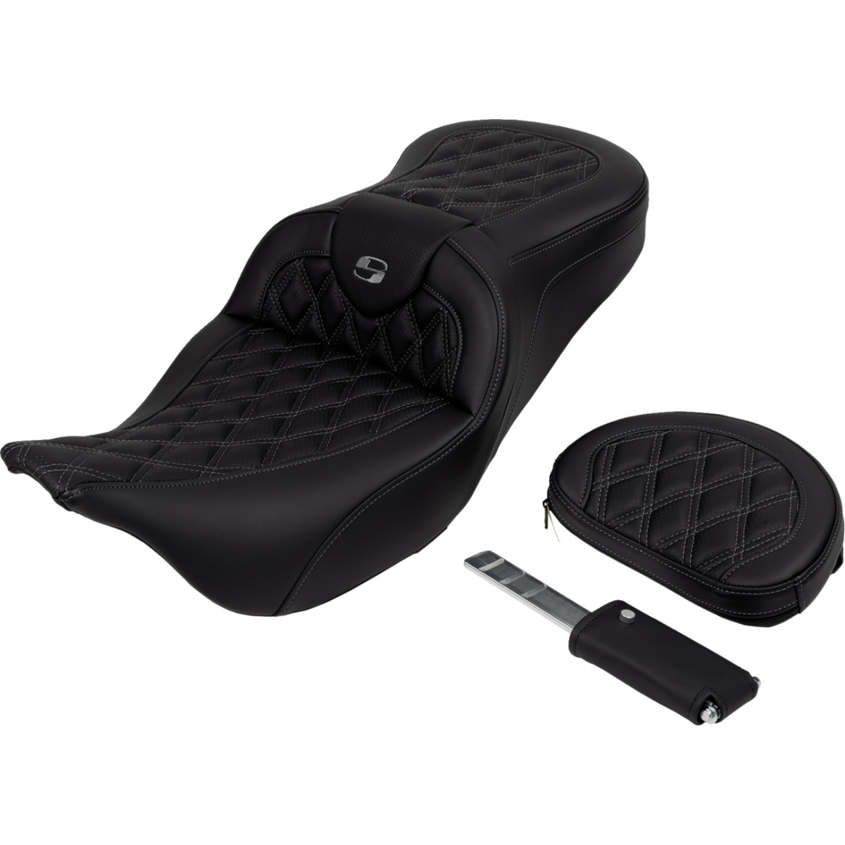 Saddlemen #808-07B-182B2 - Roadsofa™ Seat - with Backrest - Dark Gray Stitch - FL '08-'23