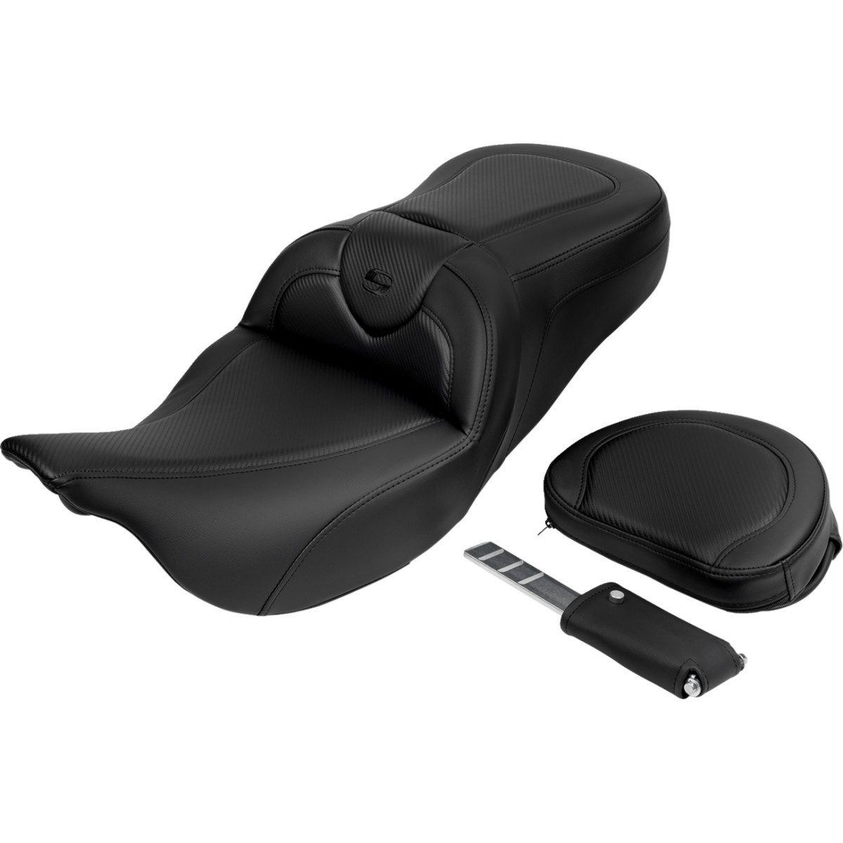 Saddlemen #808-07B-185B0 - Roadsofa™ Seat - with Backrest - Carbon Fiber - Black Stitch - FL '08-'19