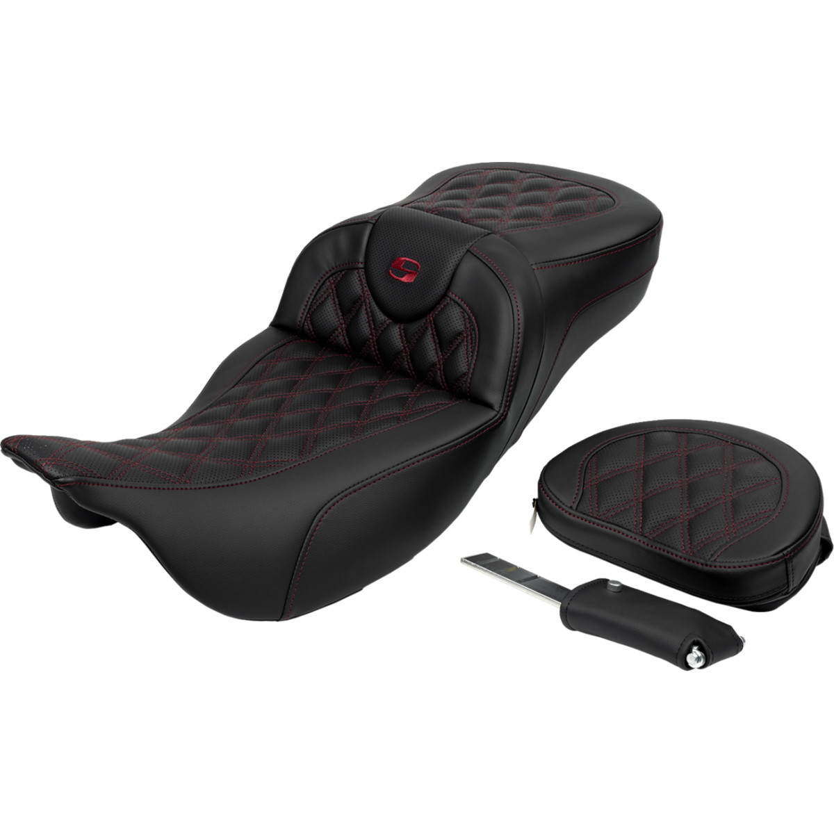Saddlemen #808-07B-184B8 - Roadsofa™ Extended Reach Seat - Lattice Stitch - Wine Berry Stitch - with Backrest - FL '08-'24