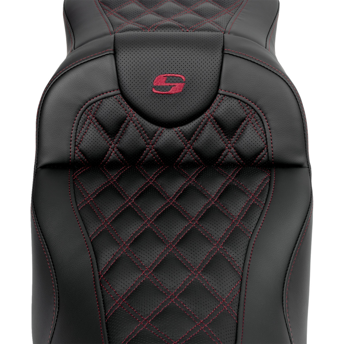 Saddlemen #808-07B-184B8 - Roadsofa™ Extended Reach Seat - Lattice Stitch - Wine Berry Stitch - with Backrest - FL '08-'24