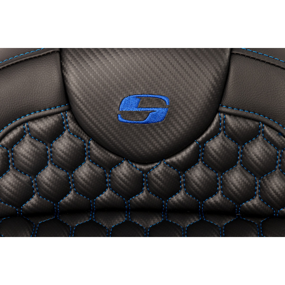 Saddlemen #808-07B-189B1 - RoadSofa™ Seat - Honeycomb - Blue Stitch - with Backrest - FLH/FLT '08-'23