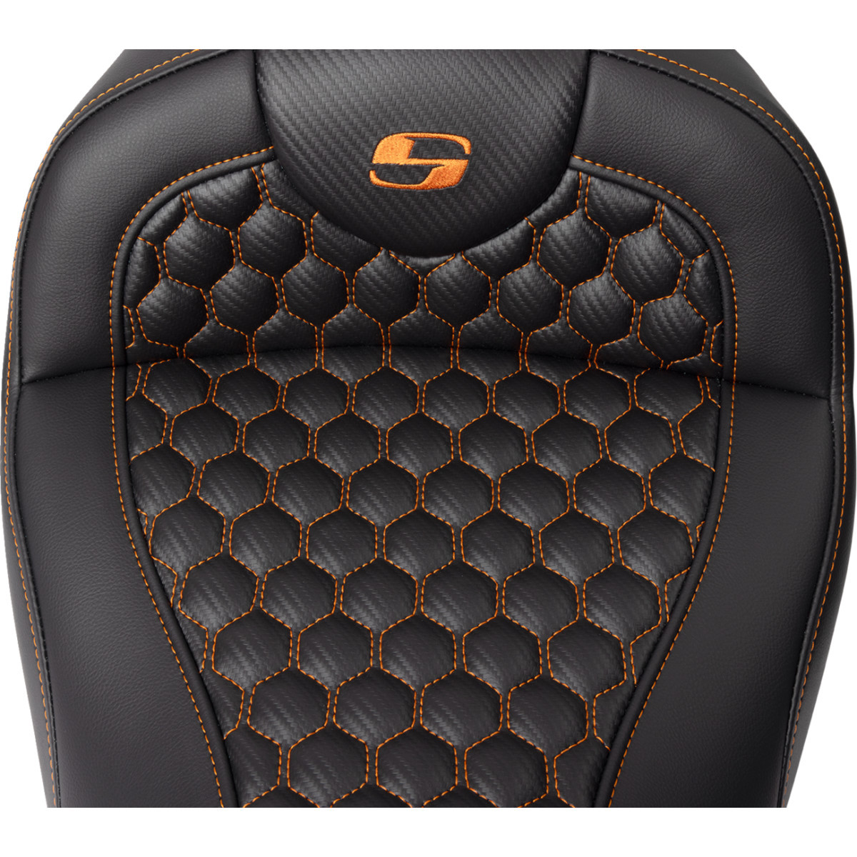 Saddlemen #808-07B-189B3 - RoadSofa™ Seat - Honeycomb - Orange Stitch - with Backrest - FLH/FLT '08-'23