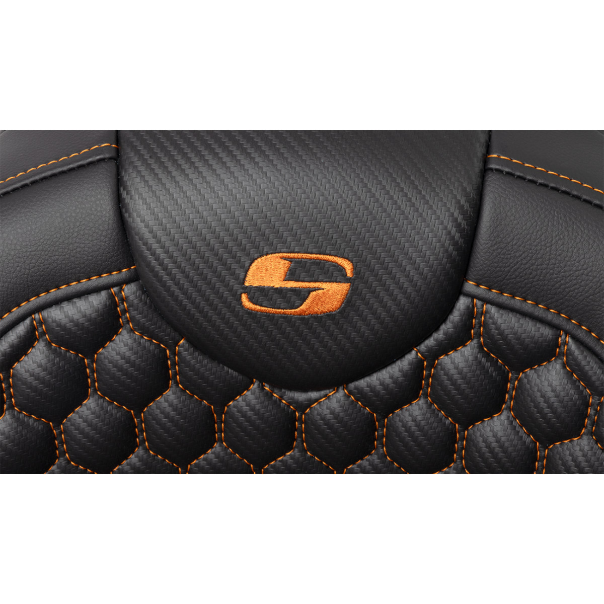 Saddlemen #808-07B-189B3 - RoadSofa™ Seat - Honeycomb - Orange Stitch - with Backrest - FLH/FLT '08-'23