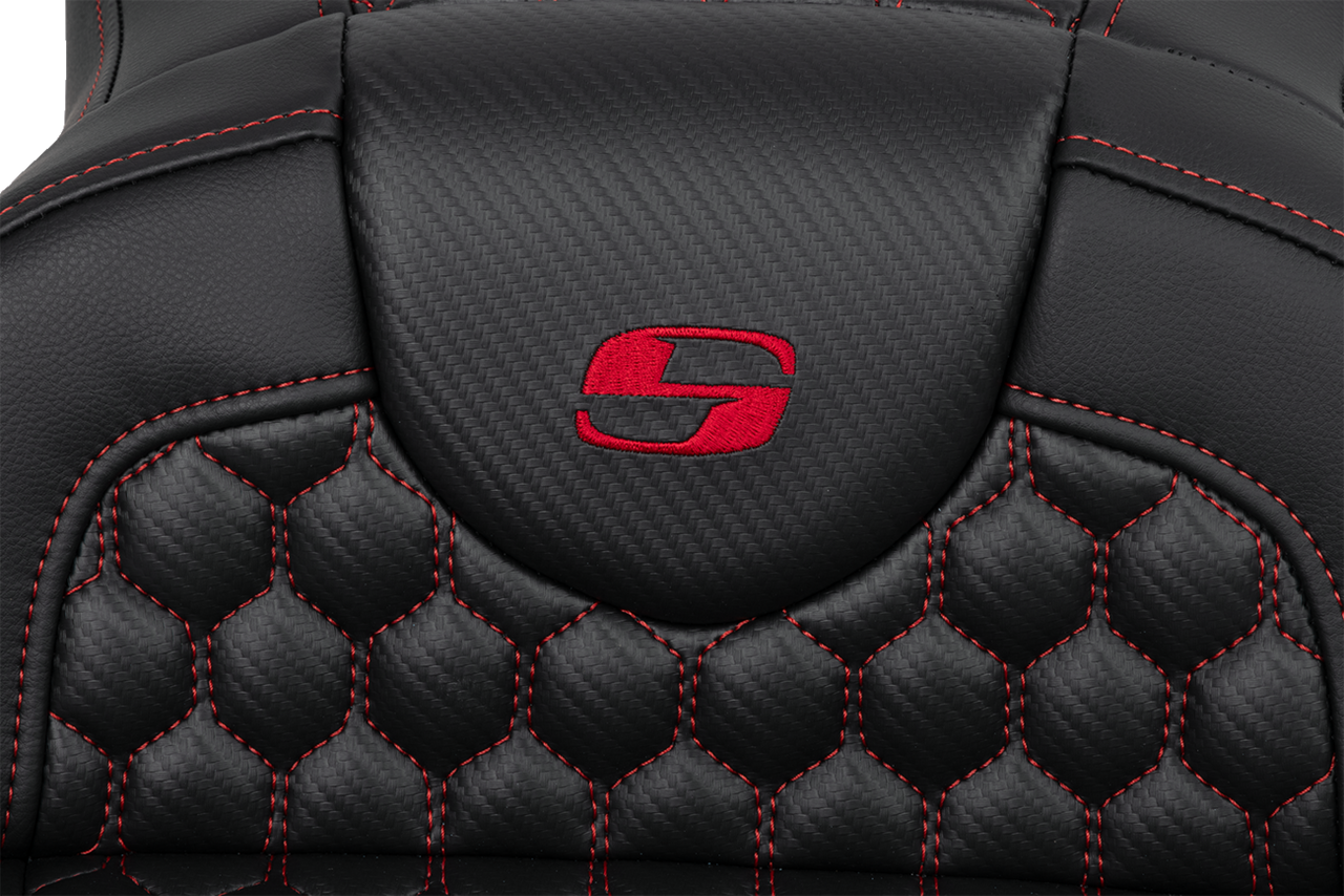 Saddlemen RoadSofa Seat - Honeycomb - Red Stitch - Extended Reach - without Backrest - FLH/FLT '08-'24