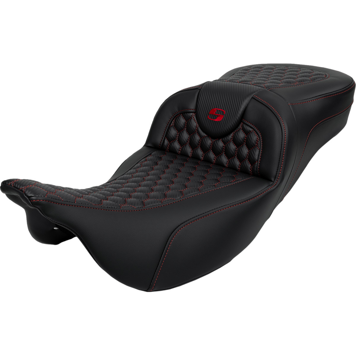 Saddlemen #808-07B-19004 - RoadSofa™ Seat - Honeycomb - Red Stitch - Extended Reach - without Backrest - FLH/FLT '08-'24